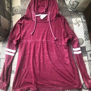 Women's Burgundy Hoodie with White Stripes